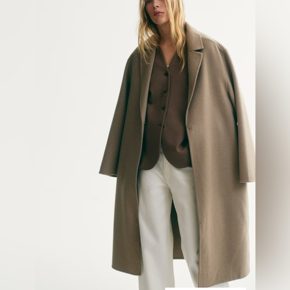 H&M Jackets & Blazers - H&M Elegant Dark Beige Double Breasted Calf Length Wool Blend Coat Size XL, NWT